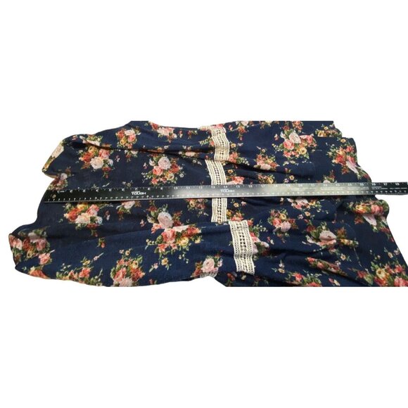MAUVE Women Floral Open Front Sweater Sz S Blue Long Sleeve Cardigan 10A-8 - Picture 7 of 10
